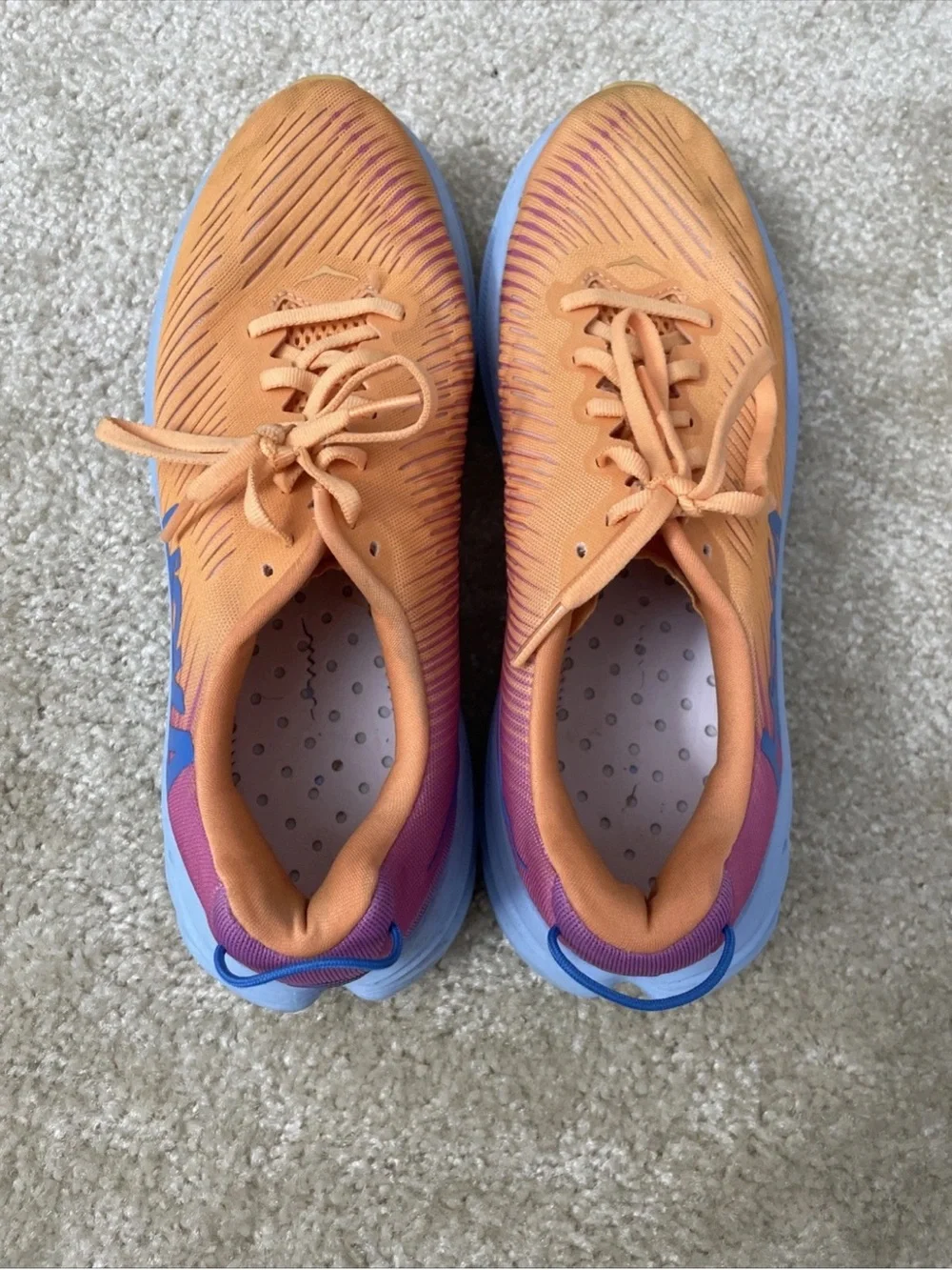 Hoka One One Rincon 3 Women’s 9.5 Orange Running Sneakers Gym Shoes - NO INSOLES